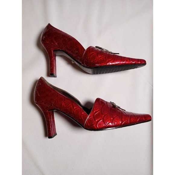 BELLINI Size 6 Medium Leather Upper Red Embosses Pointed Toe 3" Heels - Picture 2 of 11